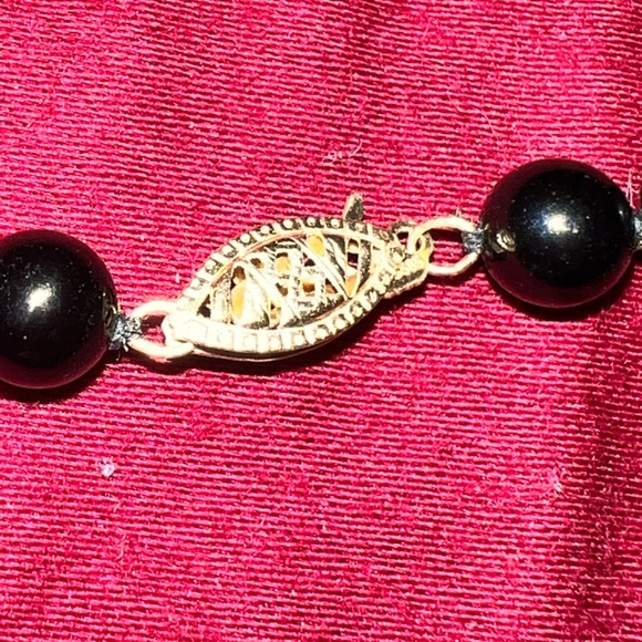 Onyx & Sponge Coral Necklace with Hand-Carved Rose Centerpiece and 